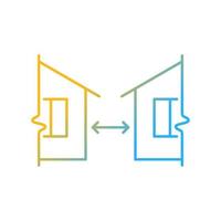 Minimum distance between buildings gradient linear vector icon. Regulation for human habitation. Apartment houses. Thin line color symbol. Modern style pictogram. Vector isolated outline drawing