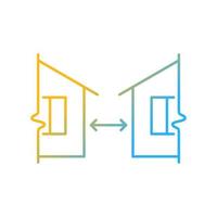 Minimum distance between buildings gradient linear vector icon. Regulation for human habitation. Apartment houses. Thin line color symbol. Modern style pictogram. Vector isolated outline drawing