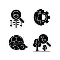 Variety of school subjects black glyph icons set on white space. Earth, environmental sciences. Physical classes in educational institutions. Silhouette symbols. Vector isolated illustration