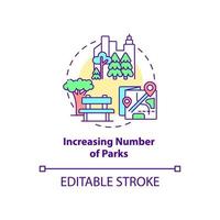 Increasing number of parks concept icon. City solution abstract idea thin line illustration. Solving environmental problem in city. Vector isolated outline color drawing. Editable stroke