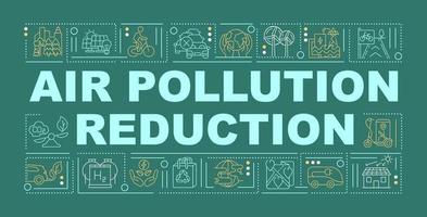 banner de conceptos de palabras de reducción de la contaminación del aire. reducir la huella de carbono. infografías con iconos lineales sobre fondo verde. tipografía creativa aislada. ilustración de color de contorno vectorial con texto vector