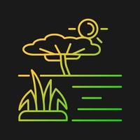 Savanna gradient vector icon for dark theme. African grassland and woodland. Plain tropical land with separated trees. Thin line color symbol. Modern style pictogram. Vector isolated outline drawing