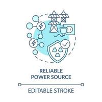 Reliable power source blue concept icon. Nuclear energy advantage abstract idea thin line illustration. National average reliability. Vector isolated outline color drawing. Editable stroke