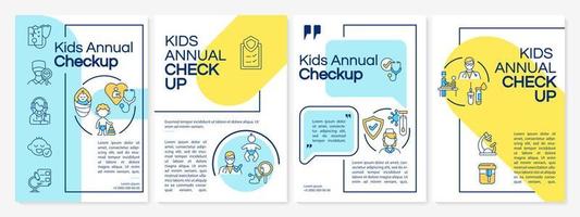 Kids annual checkup blue and yellow brochure template. Flyer, booklet, leaflet print, cover design with linear icons. Vector layouts for presentation, annual reports, advertisement pages