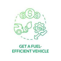 Get fuel efficient car green gradient concept icon. Climate change prevention abstract idea thin line illustration. Isolated outline drawing. Roboto-Medium, Myriad Pro-Bold fonts used vector