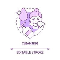 Cleansing purple concept icon. Beauty and healthcare. Skincare routine abstract idea thin line illustration. Isolated outline drawing. Editable stroke. Roboto-Medium, Myriad Pro-Bold fonts used vector