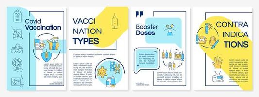 Coronavirus vaccine brochure template. Contraindications and types. Flyer, booklet, leaflet print, cover design with linear icons. Vector layouts for presentation, annual reports, advertisement pages