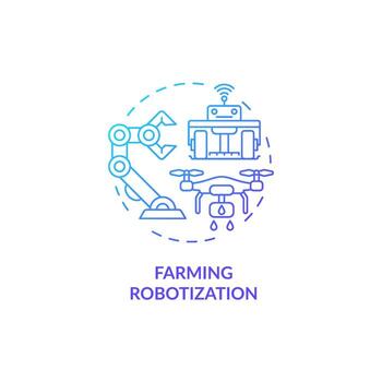 Farming robotization blue gradient concept icon. Technology for horticultural tasks abstract idea thin line illustration. Isolated outline drawing. Roboto-Medium, Myriad Pro-Bold fonts used vector