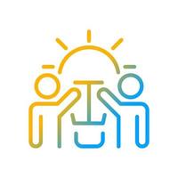 New ideas gradient linear vector icon. Workshop and brainstorming together. Group project. Successful idea. Thin line color symbol. Modern style pictogram. Vector isolated outline drawing