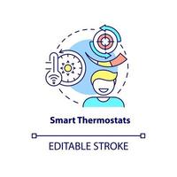 Smart thermostats concept icon. Smart home device abstract idea thin line illustration. Heating and cooling system control. Isolated outline drawing. Editable stroke. Arial, Myriad Pro-Bold fonts used vector