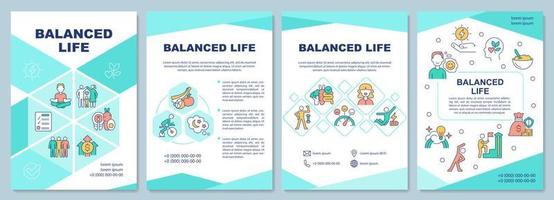 Balanced life mint brochure template. Healthy lifestyle. Booklet print design with linear icons. Vector layouts for presentation, annual reports, ads. Arial-Black, Myriad Pro-Regular fonts used