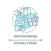 Cost-plus pricing turquoise concept icon. Adding profit percentage abstract idea thin line illustration. Isolated outline drawing. Editable stroke. Roboto-Medium, Myriad Pro-Bold fonts used vector