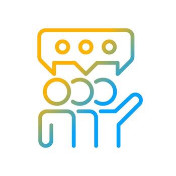 Groupthink gradient linear vector icon. Collaboration in team. Teamwork and discussion for projects. Thin line color symbol. Modern style pictogram. Vector isolated outline drawing