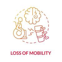 Loss of mobility gradient red concept icon. Person with disability in wheelchair. Neurological disorder. Physiotherapy abstract idea thin line illustration. Vector isolated outline color drawing