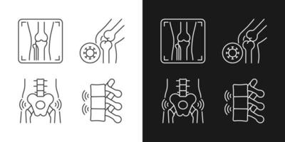 Extreme aching in bones linear icons set for dark and light mode. Arthritis x ray. Infectious joint disease. Customizable thin line symbols. Isolated vector outline illustrations. Editable stroke