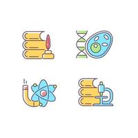 Diversity of subjects in school RGB color icons set. Humanities and applied sciences. Biology, physics, science lesson. Isolated vector illustrations. Simple filled line drawings collection