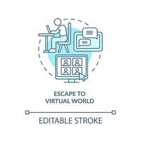 Escape to virtual world blue concept icon. Virtual reality abstract idea thin line illustration. Gadget addiction. Happiness mindset obstacle. Vector isolated outline color drawing. Editable stroke