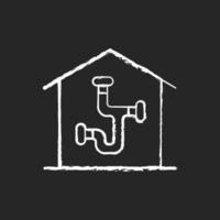 Plumbing system chalk white icon on dark background. Installing pipes and fixtures in house. Well-arranged piping network. Building regulations. Isolated vector chalkboard illustration on black