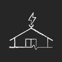 Lightning rod chalk white icon on dark background. Protecting buildings from lightning strike damage. Discharging dangerous electricity. Isolated vector chalkboard illustration on black