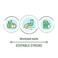 Municipal waste concept icon. Waste recycling. Different types of municipal garbage products abstract idea thin line illustration. Vector isolated outline color drawing. Editable stroke