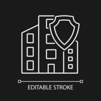 Commercial property insurance white linear icon for dark theme. Real estate. Thin line customizable illustration. Isolated vector contour symbol for night mode. Editable stroke. Arial font used