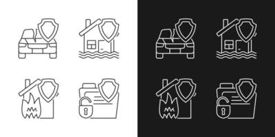 Insurance protection policy linear icons set for dark and light mode. Guaranteed safety at accident. Insurance case. Customizable thin line symbols. Isolated vector outline illustrations