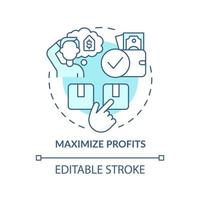 Maximize profits turquoise concept icon. Increase sales revenue abstract idea thin line illustration. Isolated outline drawing. Editable stroke. Roboto-Medium, Myriad Pro-Bold fonts used vector