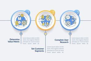 plantilla de infografía de círculo de estrategia de precios de construcción. segmentos de clientes. visualización de datos con 3 pasos. gráfico de información de la línea de tiempo del proceso. diseño de flujo de trabajo con iconos de línea. lato-negrita, fuentes regulares utilizadas vector