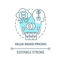 Value-based pricing turquoise concept icon. Strengthening brand name abstract idea thin line illustration. Isolated outline drawing. Editable stroke. Roboto-Medium, Myriad Pro-Bold fonts used vector