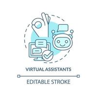 Virtual assistants turquoise concept icon. Usage of AI in marketing. Promotion trend abstract idea thin line illustration. Isolated outline drawing. Editable stroke. Arial, Myriad Pro-Bold fonts used vector