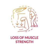 Loss of the muscle strenght gradient red concept icon. Muscular weakness. Problem with physical health. Physiotherapy abstract idea thin line illustration. Vector isolated outline color drawing