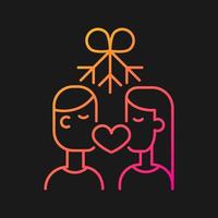 Couple kissing under mistletoe gradient vector icon for dark theme. Christmas mistletoe kiss tradition. Thin line color symbol. Modern style pictogram. Vector isolated outline drawing