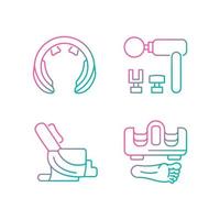 Vibrating massagers gradient linear vector icons set. Massage chair. Devices for neck and feet stimulation. Thin line contour symbols bundle. Isolated outline illustrations collection