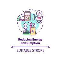 Reducing energy consumption concept icon. Common initiative abstract idea thin line illustration. Lowering carbon emissions. Energy conservation. Vector isolated outline color drawing. Editable stroke