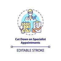 Cut down on specialist appointments concept icon. Annual checkup abstract idea thin line illustration. Visit physician instead of specialist. Vector isolated outline color drawing. Editable stroke
