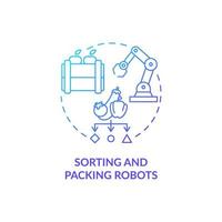 Sorting and packing robots blue gradient concept icon. Performing automated tasks abstract idea thin line illustration. Isolated outline drawing. Roboto-Medium, Myriad Pro-Bold fonts used vector