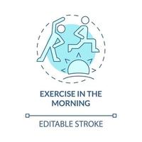 Exercise in morning turquoise concept icon. Workout for healthy lifestyle abstract idea thin line illustration. Isolated outline drawing. Editable stroke. Roboto-Medium, Myriad Pro-Bold fonts used vector