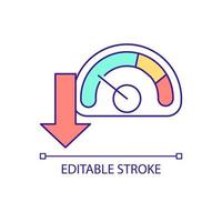 Reduction of power load RGB color icon. Equipment data meter. Smart grid system component. Isolated vector illustration. Simple filled line drawing. Editable stroke. Arial font used