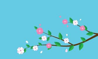 rama de árbol de primavera con flores y hojas vector
