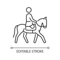 Equestrian linear icon. Horseback riding. Horse racing contest. Athlete with physical disability. Thin line customizable illustration. Contour symbol. Vector isolated outline drawing. Editable stroke