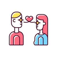 Love at first sight RGB color icon. Instantly falling in love. Mutual romantic feeling. Two people infatuated by each other. Isolated vector illustration. Simple filled line drawing