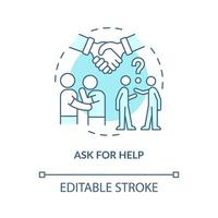 Ask for help blue concept icon. Happiness mindset strategy abstract idea thin line illustration. Importance of collaboration and support. Vector isolated outline color drawing. Editable stroke