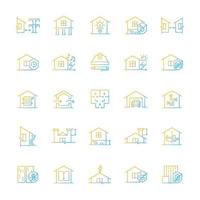 Building safety requirements gradient linear vector icons set. Remodeling house. Standards for buildings design. Thin line contour symbols bundle. Isolated outline illustrations collection