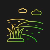 Grassland gradient vector icon for dark theme. Grass covered ground. Large open grassy field. Animal grazing meadow. Thin line color symbol. Modern style pictogram. Vector isolated outline drawing