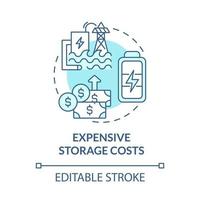 Expensive storage costs blue concept icon. Renewable energy disadvantage abstract idea thin line illustration. Electricity and heat production. Vector isolated outline color drawing. Editable stroke