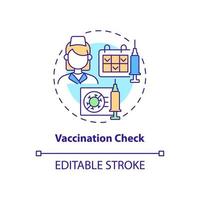 Vaccination check concept icon. Annual checkup abstract idea thin line illustration. Diseases prevention. Regular medical examination. Vector isolated outline color drawing. Editable stroke