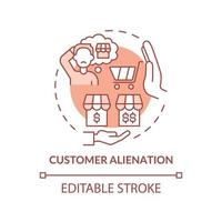 Customer alienation terracotta concept icon. Low consumer retention abstract idea thin line illustration. Isolated outline drawing. Editable stroke. Roboto-Medium, Myriad Pro-Bold fonts used vector