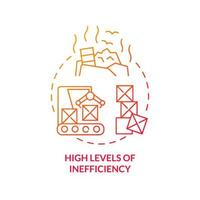 High levels of inefficiency red gradient concept icon. Centrally planned ES disadvantages abstract idea thin line illustration. Isolated outline drawing. Myriad Pro-Bold fonts used vector