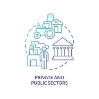 Private and public sectors blue gradient concept icon. State intervention. Mixed economy features abstract idea thin line illustration. Isolated outline drawing. Myriad Pro-Bold fonts used vector