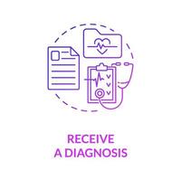Receive diagnosis gradient purple concept icon. Professional medical consultancy. Heart exam in clinic. Physiotherapy abstract idea thin line illustration. Vector isolated outline color drawing